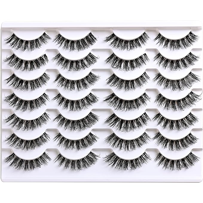 APCYUST Lashes False Eyelashes Natural Wispy Lash Strips Clear Band Fake Eyelash Pack 14 Pairs Cat Eye Strip Lashes Set Fluffy Mink Eyelashes Natural Look Short Wispies Pestañas Postizas for Women
