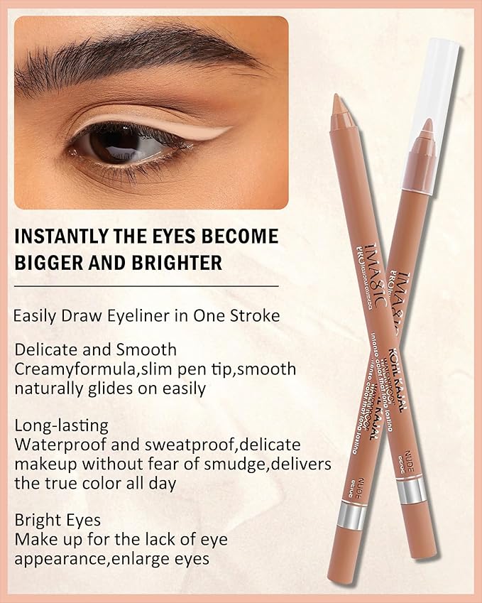 Nude Beige Water Line Gel Eyeliner Pencil-1Pcs Waterproof Smudge-Proof Cream Eye Liner Waterline Brightener Pen,Smooth Easy-to-Sharpen Pencil with Sharpener,Longlasting Eye Makeup Gift for Older Women