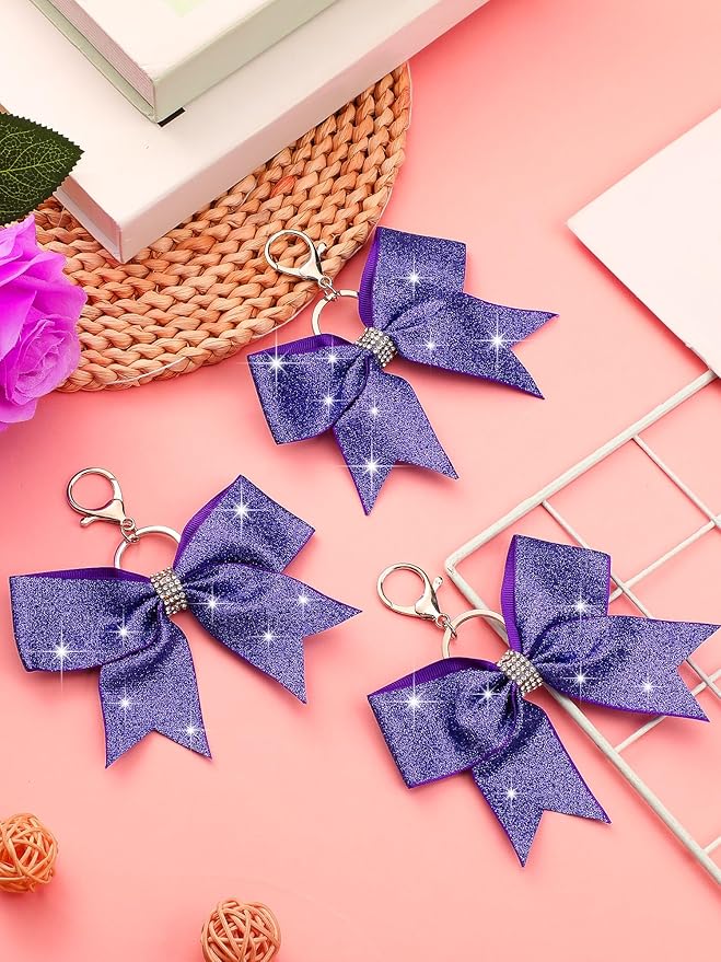 Tondiamo Cheer Bow Keychain Cheer Keychain with Rhinestones Cheerleader Keyrings for Teen Cheerleading Sports Accessory