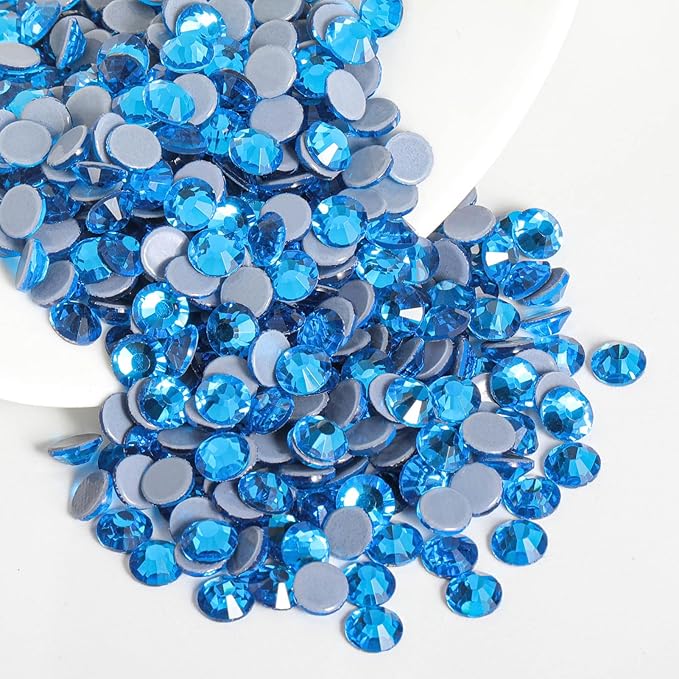 Beadsland Hotfix Rhinestones, 144pcs Crystal Rhinestones for Crafts Clothes DIY Decoration, Capri Blue, SS40, 8.3-8.6mm