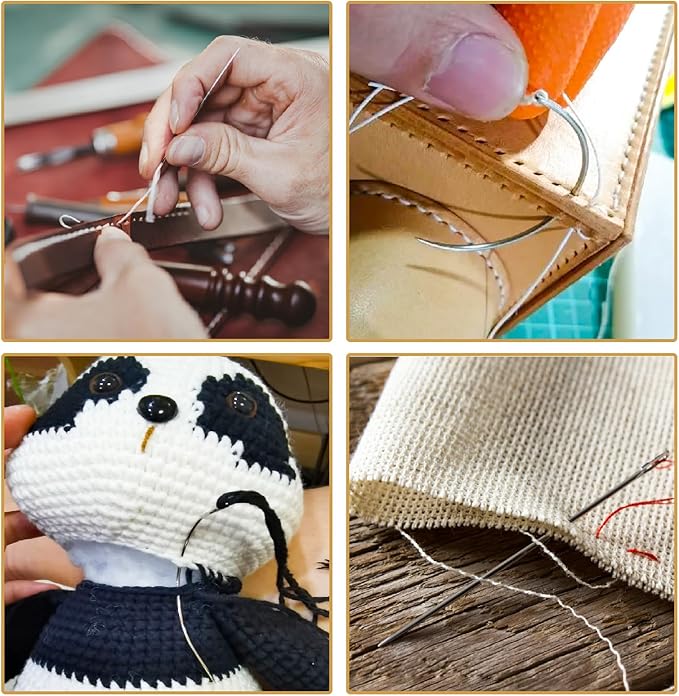 Heavy Duty Hand Sewing Needles Kit, 14 PCS with 10 Leather & 4 Curved Needles for Home Upholstery, Carpet Canvas Repair