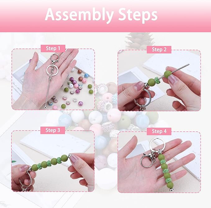 SUIMZESTI 109 Pcs Beadable Keychains Bars Set, Bulk Keychain Making Kit with Spacer Silicone Beads for Keychains Making Accessories for Womens DIY Crafts Gifts