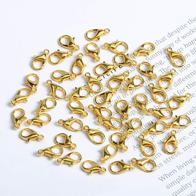 AD Beads 50 Pieces Lobster Claws Clasps Plus 100 Pieces 7mm Match Color Open Jump Rings Suitable for Necklace Bracelets Jewelry (8x15mm, Gold)