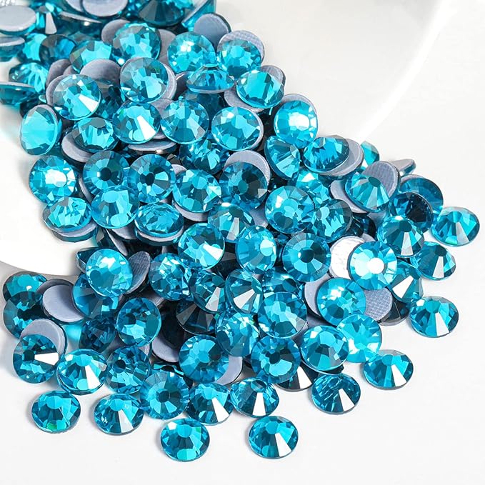 Beadsland Hotfix Rhinestones, 288pcs Crystal Rhinestones for Crafts Clothes DIY Decoration, Indicolite, SS34, 7.0-7.3mm