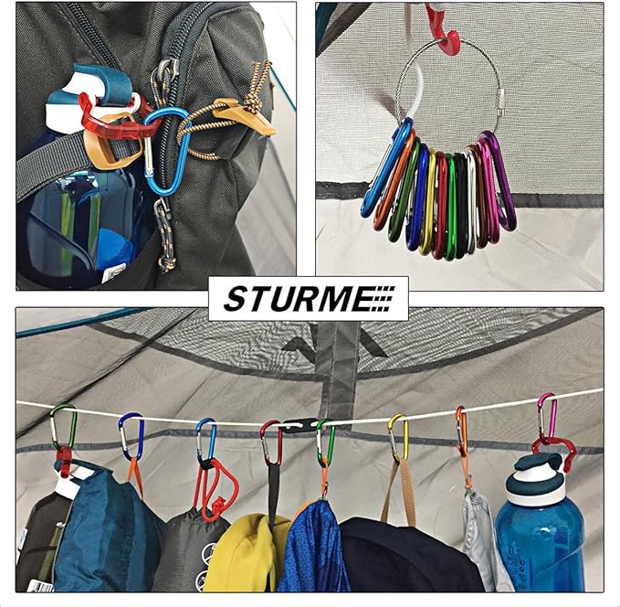 STURME 2" Aluminum D Ring Carabiners Clip D Shape Spring Loaded Gate Small Keychain Carabiner Clip Set Outdoor Camping Mini Lock Snap Hooks Spring Link Key Chain Durable Improved 24 PCS