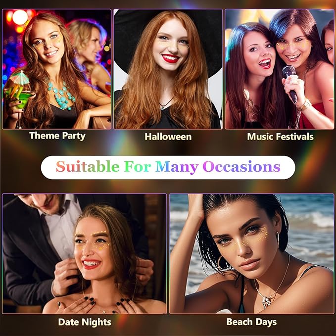 HyperFun 9 Pcs Face Glitter Freckles, Face Clavicle Glitter Fake Freckles Sticker, Waterproof Sparkle Freckles Makeup Patches for Women Rave Festival Accessories Concerts Party Prom