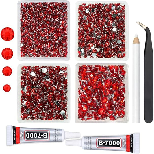 Red Crystal Resin Rhinestones w B7000 Jewelry Glue for Bedazzling Crafting Siam Red Flatback Stones 3mm 4mm 5mm 6mm Ruby Red Diamonds Crystals Gems Charms for Nails Face Makeup Tumblers Crafts