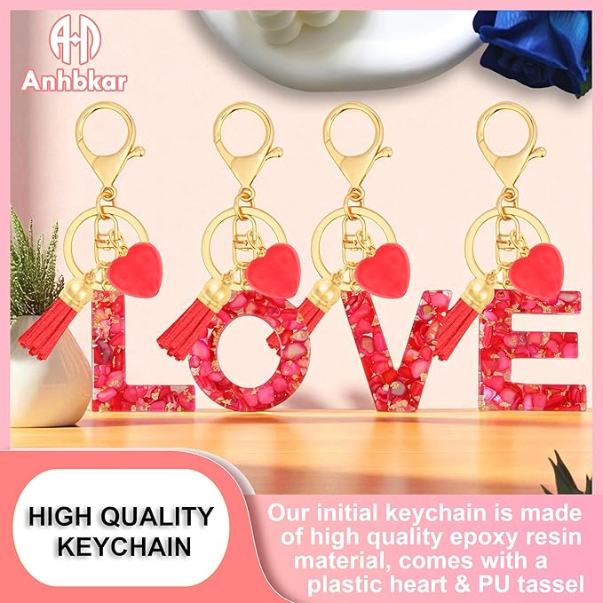 Initial Keychains for Women with Cute Heart Resin - Alphabet Letter Keychain for Bag, Backpacks, Purse or Car key