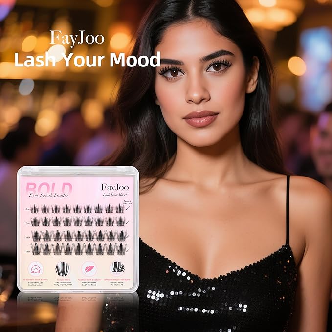 Spiky Fairy Lash Clusters with 0.05mm Thin Band, C Curl Manga Wet-Look Lashes, Most-Used Sizes for Daily Wear,Travel Compact Pack,Budget-Friendly for Beginner&Trial Seeker,FayJoo BOLD FLICKER 11 Lite