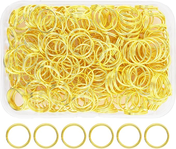 Mandala Crafts 12mm Gold Colored Double Jump Rings for Jewelry Making - 400 Pcs Small Split Key Rings Set for Crafts, DIY Keychains, and Accessories