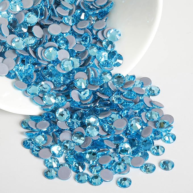 Beadsland Hotfix Rhinestones, 288pcs Crystal Rhinestones for Crafts Clothes DIY Decoration, Aquamarine, SS34, 7.0-7.3mm