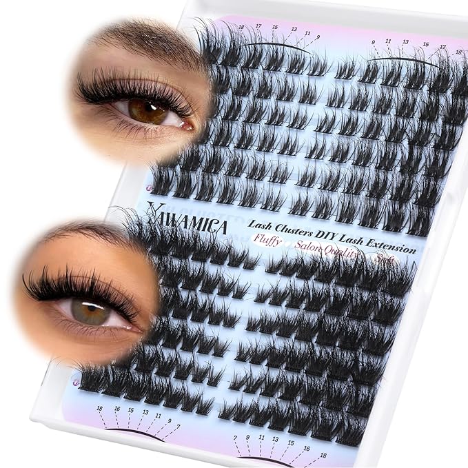 Yawamica Lash Clusters Fluffier Cat Eye Lashes Clusters Wispy Cluster Eyelash Extensions 7-18mm Individual Lashes 2 Styles Cluster Lashes D Curly Eyelash Clusters DIY Lash Extension by Self at Home