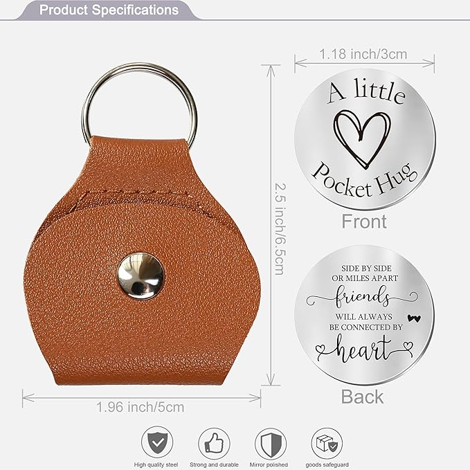 OUMILAN Pocket Hug Token Gifts for Men Boyfriend Girlfriend Inspirational Gift for Son Daughter Brother with Leather Keychain