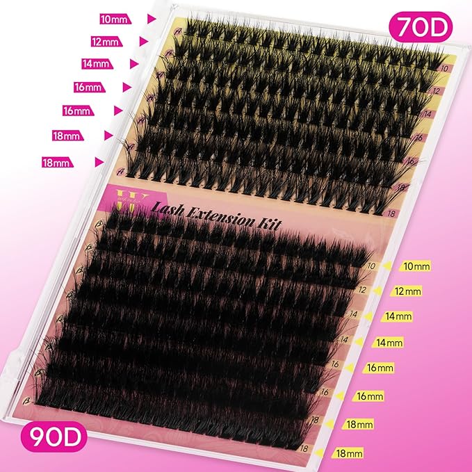 Lash Clusters Kit 300pcs 70D+90D DIY Individual Lashes Extension Kit Cluster Eyelash Extensions with Lashes Clusters Bond and Seal Eyelash Remover Lashes Applicator Tool at Home(D-Mix10-18mm)