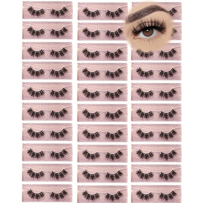 Wholesale Lashes, 3D Faux Mink Eyelash Bulk, 18mm Handmade Reusable Eye Lash, Dramatic Fluffy False Lash with Glitter Portable Packing (Flufy 30 pairs - T3)