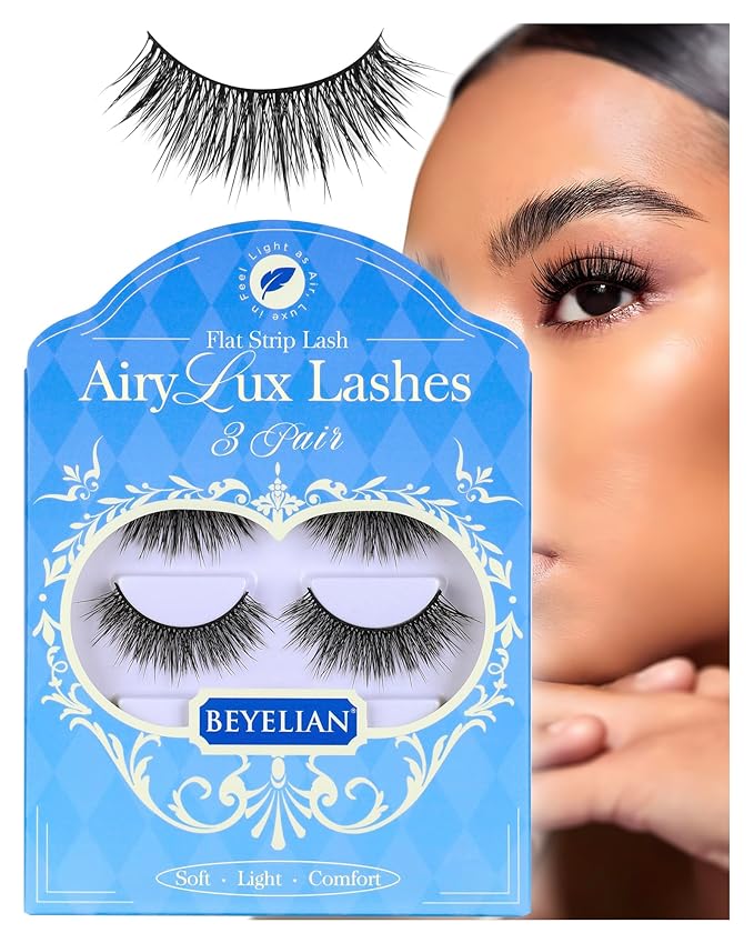 EYELIAN False Eyelashes, Black Full Volume Strip Flat Lashes 8-15mm Ultra Lightweight and Soft Wispy, Natural Doll Eye Fake Lashes, Reusable, Easy to Apply