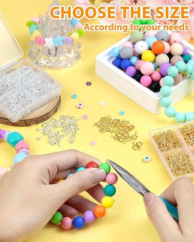 800pcs FIVEIZERO Gold & Silver Small Screw Eye Pins for Jewelry Making & DIY Crafts, Mini Eyelet Screws for Art Projects & Bead Charms, Tiny Eye Hooks in 3 Sizes for Crafts