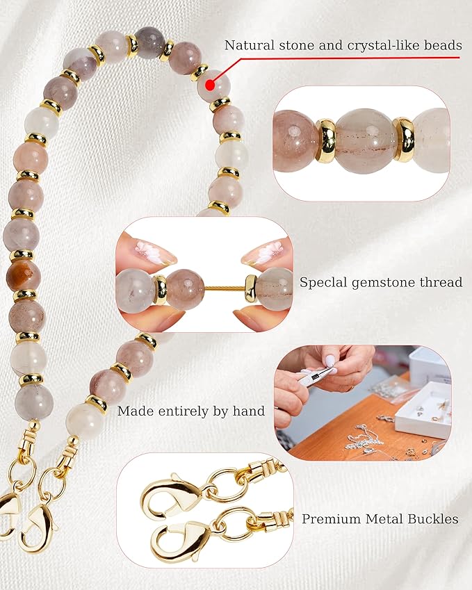 Marble Beaded Phone Wrist Strap,Detachable Phone Bracelet Strap with Tether Tab,Hands-Free Wristlet Strap (Charoite)