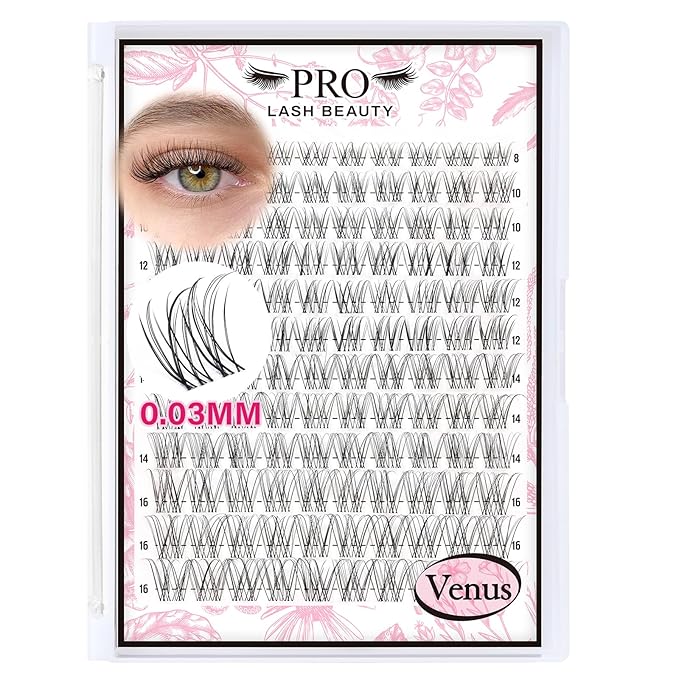PROLASHBEAUTY Natural Lash Clusters Wispy Lashes Invisible Band Eyelash Clusters CC Curl Individual Lashes Natural Look Lashes Clusters with Super Thin Band Reusable Soft & Comfortable (Venus,8-16mix)
