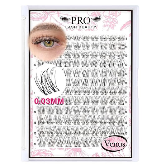PROLASHBEAUTY Natural Lash Clusters Wispy Lashes Invisible Band Eyelash Clusters CC Curl Individual Lashes Natural Look Lashes Clusters with Super Thin Band Reusable Soft & Comfortable (Venus,8-16mix)