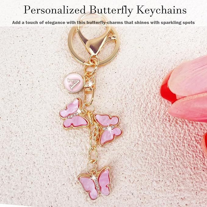Bag Charms for Handbags- Cute Keychains for Women Car Keys Chain Accessories Beautiful Butterfly Letter Initial Charm