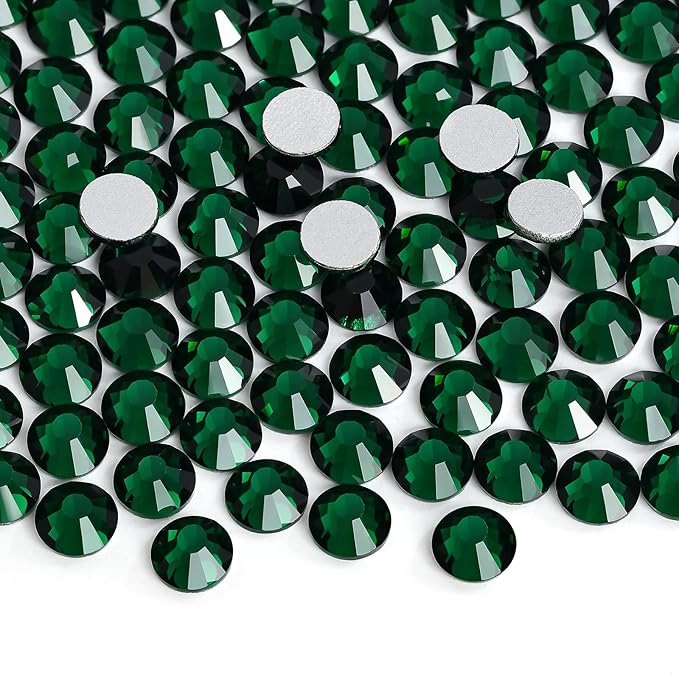 Jollin Glue Fix Crystal Flatback Rhinestones Glass Diamantes Gems for Crafting Nail Art Crafts Decorations Clothes Shoes 1.4mm (ss3 2880pcs, Dark Green)