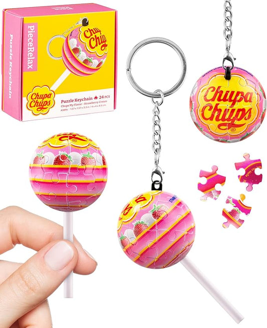 PieceRelax Chupa Chups X 3D Puzzle Keychain 24 Plastic Pieces - Chups My Flavor - Portable Key Ring Unique Gifts