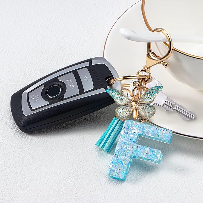 Initial letter Keychains for Women Girls Tassel Butterfly Cute Keychain for Wallet Backpack charm