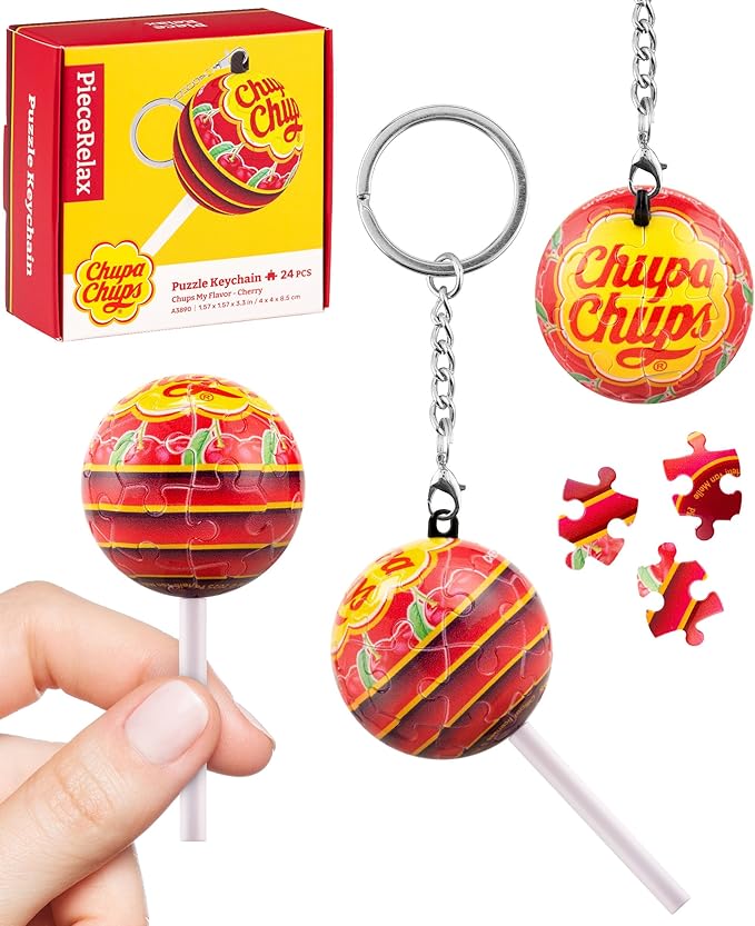 PieceRelax Chupa Chups X 3D Puzzle Keychain 24 Plastic Pieces - Chups My Flavor - Portable Key Ring Unique Gifts