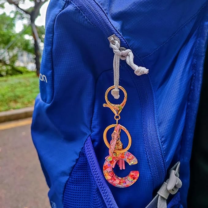 Cute Initial Letter Keychains for Women Girls Tassel Butterfly Pink Purple Green Keychain for Backpack School Bag