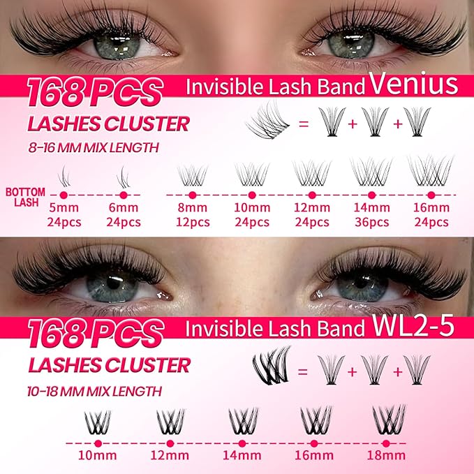 Lash Clusters Kit Eyelash Clusters Kit Fairy Cluster Eyelash Extensions Large Pack Lashes Clusters Lash Extension Kit Pestañas Postizas Naturales+Lash Bond&Seal,Remover,Tweezers,Brush(Lash Kit-8)