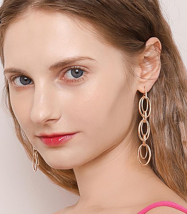 OZEL 14K Gold & Silver Plated Paperclip Chain Earrings with Cubic Zirconia – Dangle, Hoop, Huggie, Stud Styles – Women’s Fashion Jewelry Gift