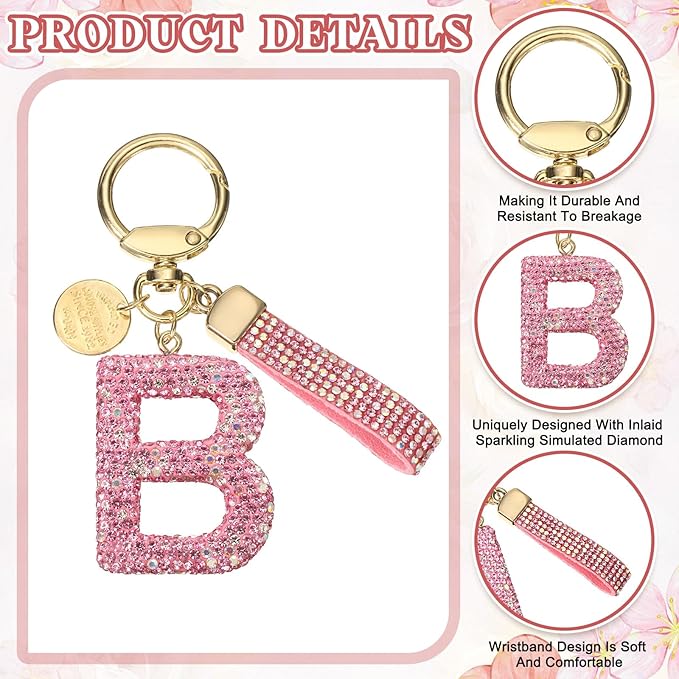 PATIKIL Initial Letter Keychain, Cute Sparkly Rhinestone Key Chain Alphabet Charm for Car Keys Handbags Purse