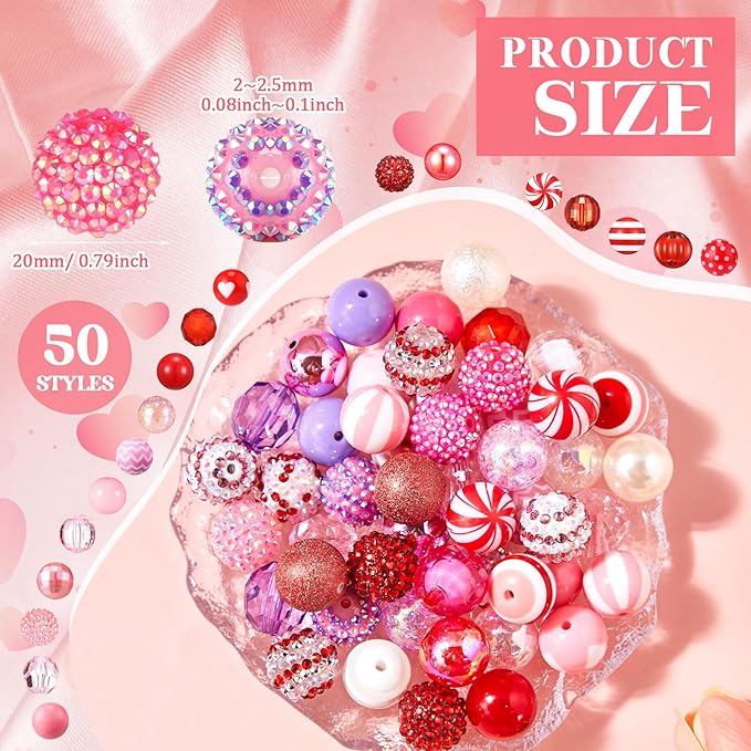 100 Pcs 20mm Rhinestone Bubblegum Beads for Pens Mixed Crystal Resin Chunky Beads for DIY Craft Keychain Necklace Bracelet Jewelry Making(Sweet Color)