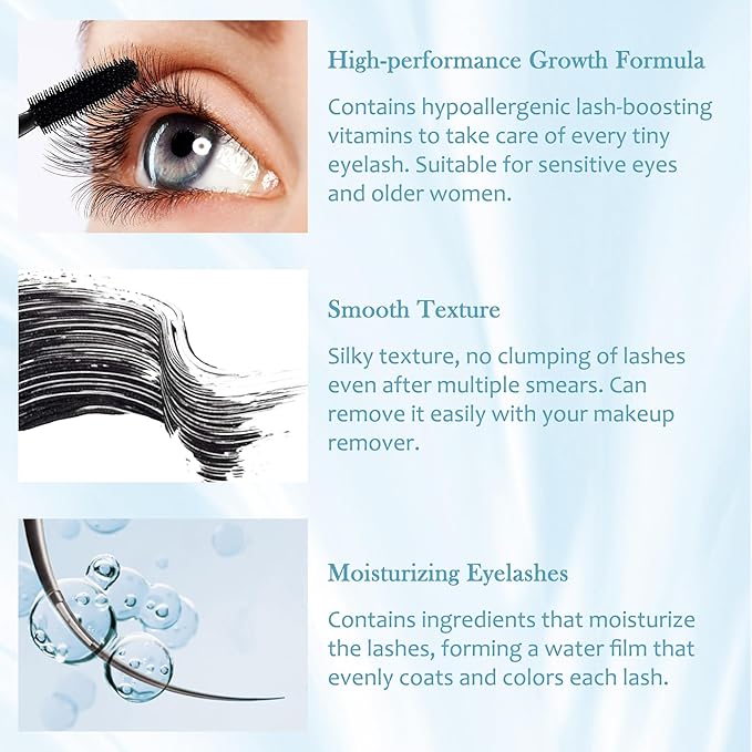 Mascara for Older Women 60 Plus, Waterproof Lengthening Mascara for Seniors with Thinning Lashes, Prime Máscara Black Volume and Length, Long Stay, Tube Hypoallergenic Máscara for Sensitive Eyes-2pc