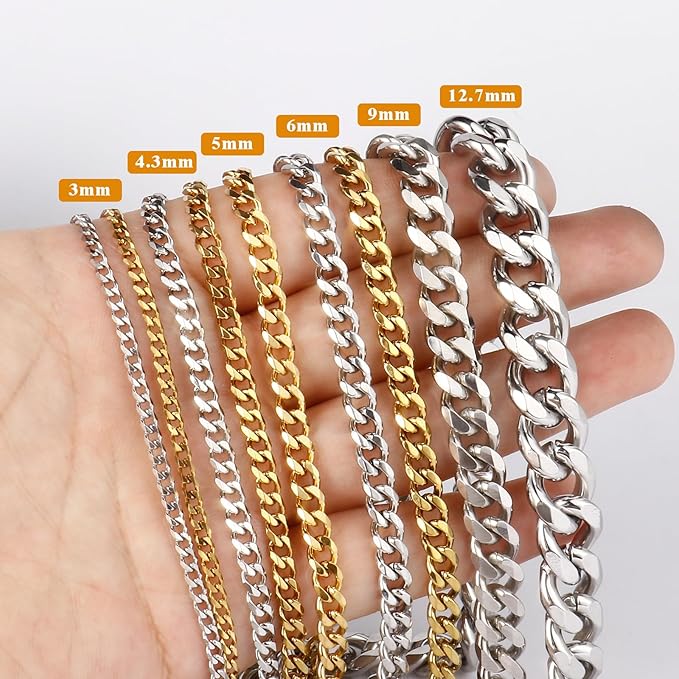 33FT Stainless Steel Cuban Chain Roll 4.3MM Width Diamond-Cut Curb Link Chains Spool Bulk for DIY Crafts Jewelry Making