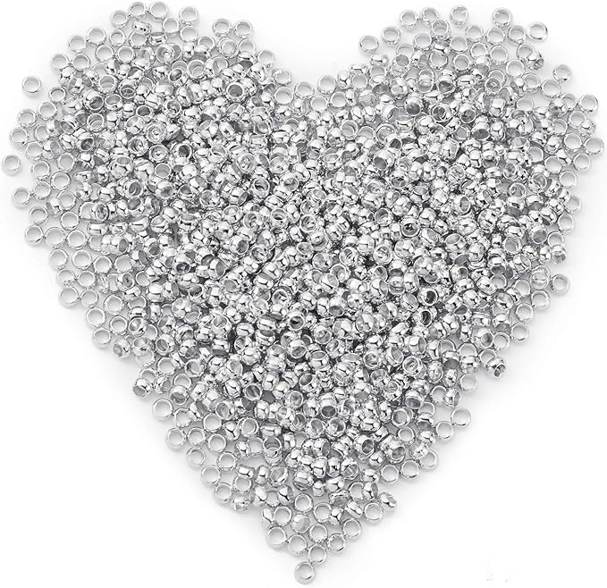Hicarer 1200 Pieces Crimp Beads Metal Round Spacers Stopper Beads Clamp Ends for DIY Necklace Bracelets Jewelry Making Supplies