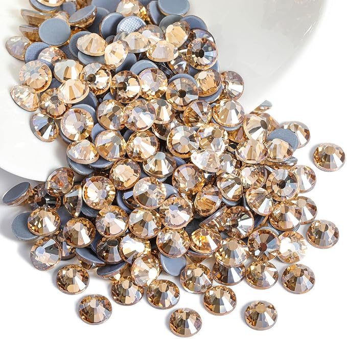 Beadsland Hotfix Rhinestones, 1440pcs Flatback Crystal Rhinestones for Crafts Clothes DIY Decorations, Golden Shadow, SS20, 4.6-4.8mm