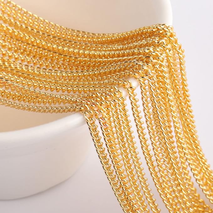 33FT 18K Gold Plated Stainless Steel Curb Chain Roll, 5mm 304 Stainless Steel Flat Twisted Links Curb Chains Bulk for Jewelry Making Necklace DIY Craft