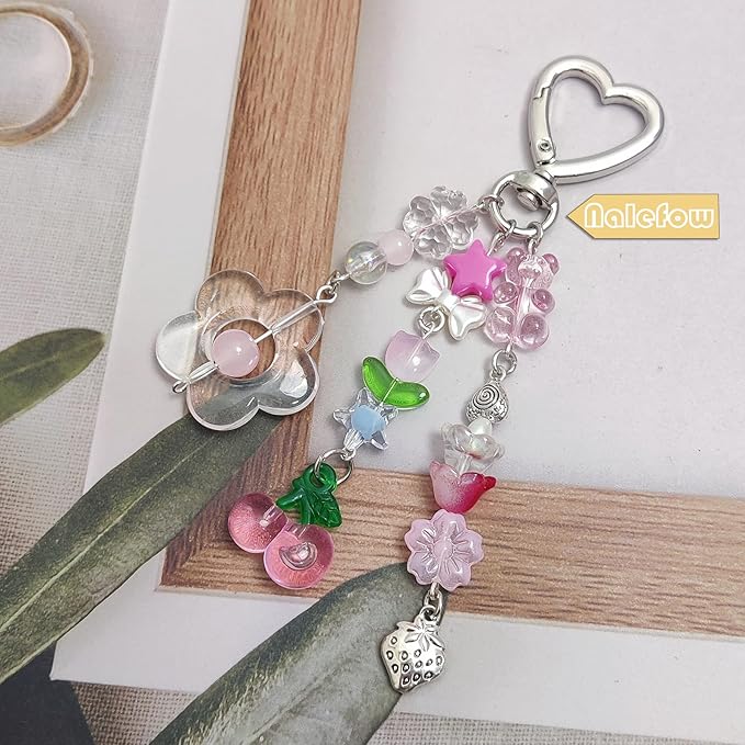 Keychain Bag Accessories Cute Cherry Strawberry Flower Keychains Accessories Decor for Keys Bags Purses Gift