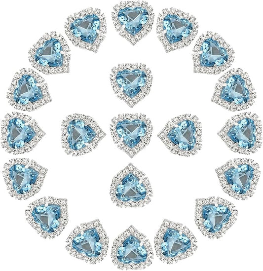 PATIKIL 30PCS Heart Rhinestones, Sew on Rhinestones Buttons Crystal Heart Nail Charm Embellishment Flatback Diamond for Sewing DIY Clothing Wedding, Light Blue