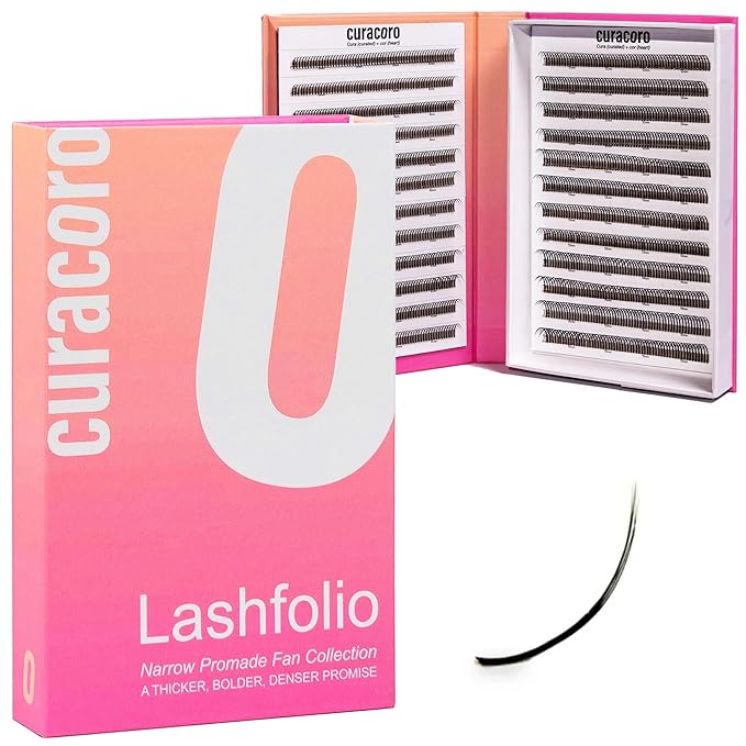 Curacoro LashFolio Wet Promade Fans, Handmade Volume Eyelashes, 5D To 10D, C CC D Curl, 0.03~0.07 mm, 8-13mm Mix Length, Professional Long-Lasting Promade Lash Fans (5D-0.07 D 8mm-13mm)