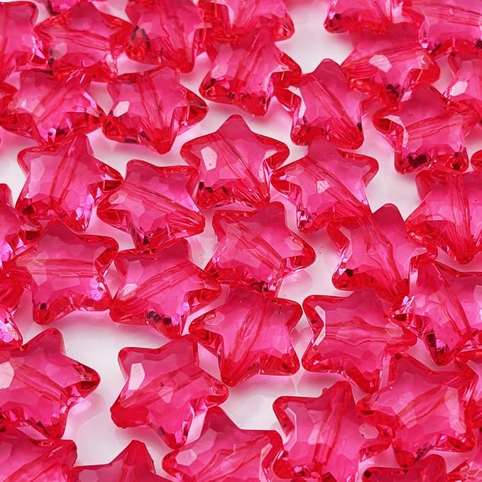 50pcs Acrylic Crystal Star Beads 20mm Star Shape Faceted Beads for Jewelry Making Bracelet Necklace Key Chains DIY Crafts(Watermelon Red)