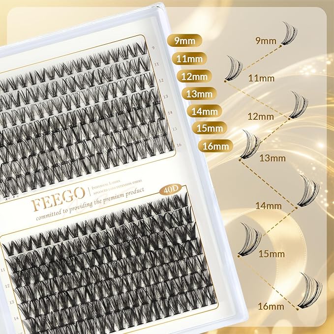 FEEGO Charming Kits 30D+40D D Fluffy Eyelash Extensions Kit, 280pcs Lash Clusters Wispy 9-16mm Applicator for Beginners, Individual Lashes, Lash Bond, Seal Glue, Remover (3040D Charming Kit)