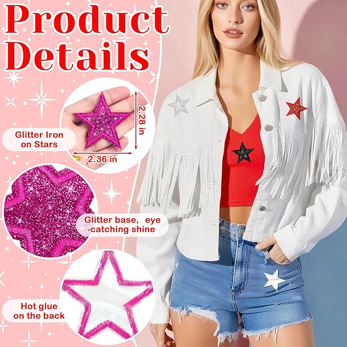 30Pcs Glitter Star Iron on Patches Bling Star Patches Applique for Clothing Hats Jacket Jeans Backpack