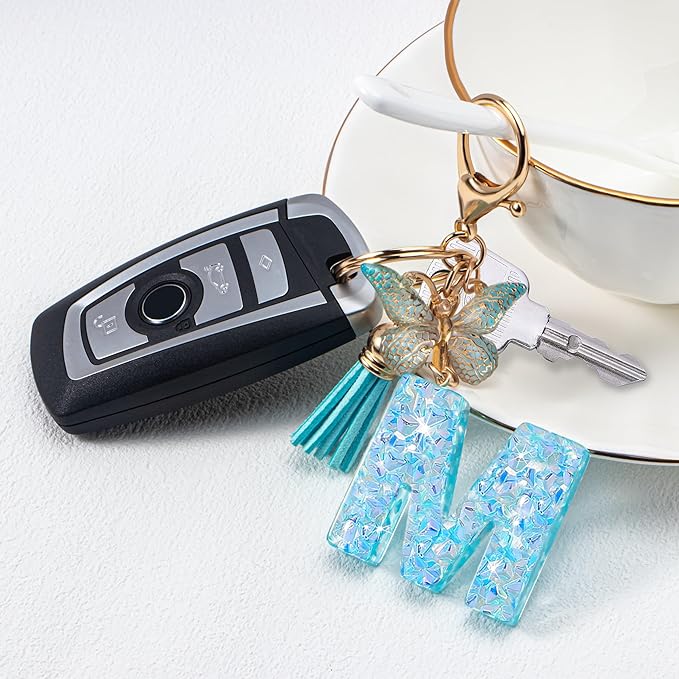 Initial letter Keychains for Women Girls Tassel Butterfly Cute Keychain for Wallet Backpack charm