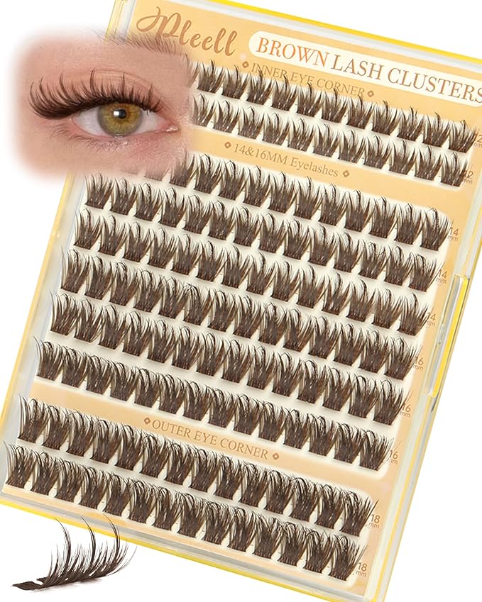 Pleell Brown Lash Clusters With Spikes Natural Manga Eyelash Clusters Wispy Fluttery Cluster Eyelashes Extensions Thin & Invisible Band Cluster Lashes D-Curly 12-18mm Individual Lashes
