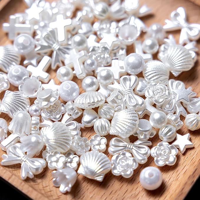 nikkiGuo 1300 Imitation Pearls, 4 Sizes of Round Pearls with Gold Beads, Various Shapes Set for Making Bracelets, Friendship Bracelets, Necklaces, Earrings DIY Decorative Beads