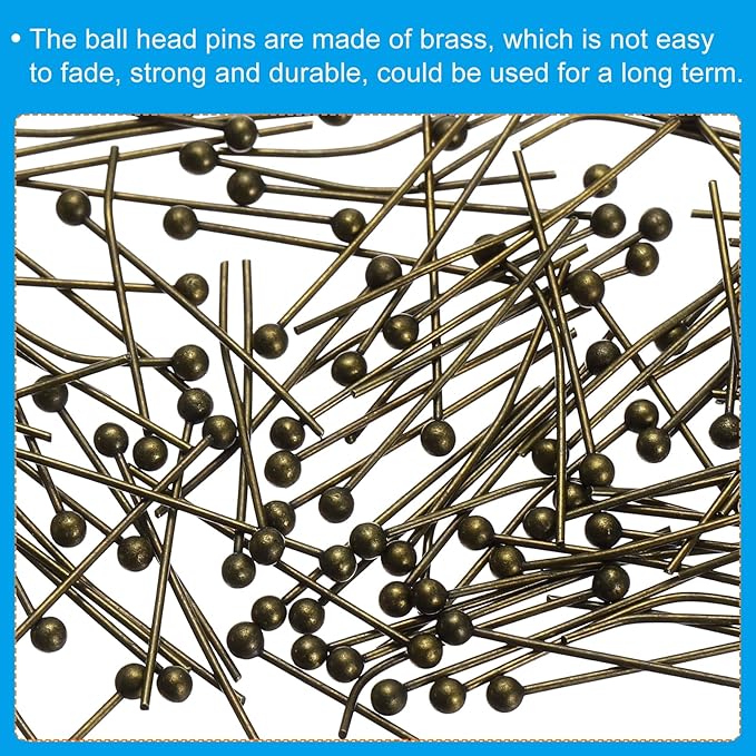 PATIKIL 100Pcs Bronze Ball Head Pins Jewelry Making 24 Gauge 18mm Wire Head Pins Brass Round Ball Head Pins Metal End Head Pins for DIY Craft Necklaces Bracelets Earrings