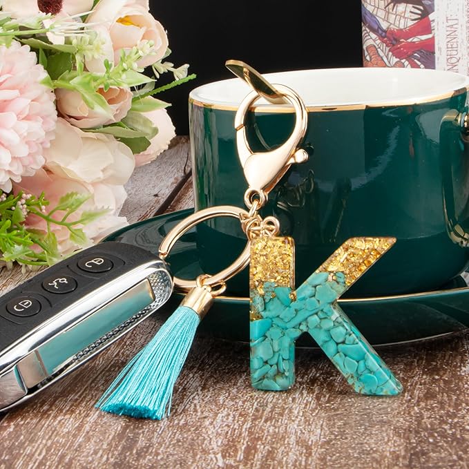 Suweibuke Cute Pink Key Chains for Women Girls, Initial Letter Keychains with Tassel, Charms for Key Purse Handbags Backpacks